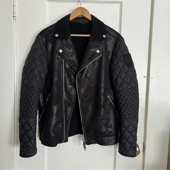 Armani Exchange AX Men’s Black Moto Jacket Faux Sherpa Lined Size M - Picture 3 of 16